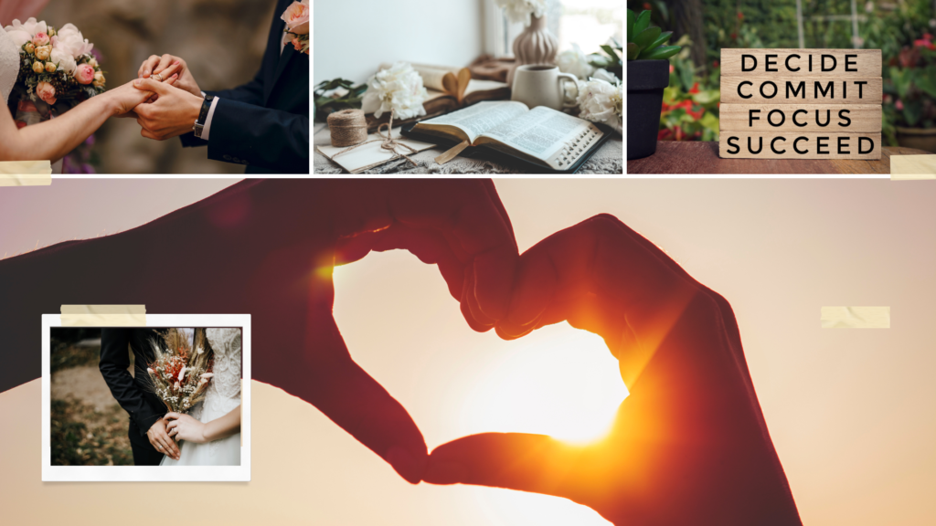 Christian marriage encouragement symbolized by a couple forming a heart with their hands at sunset.