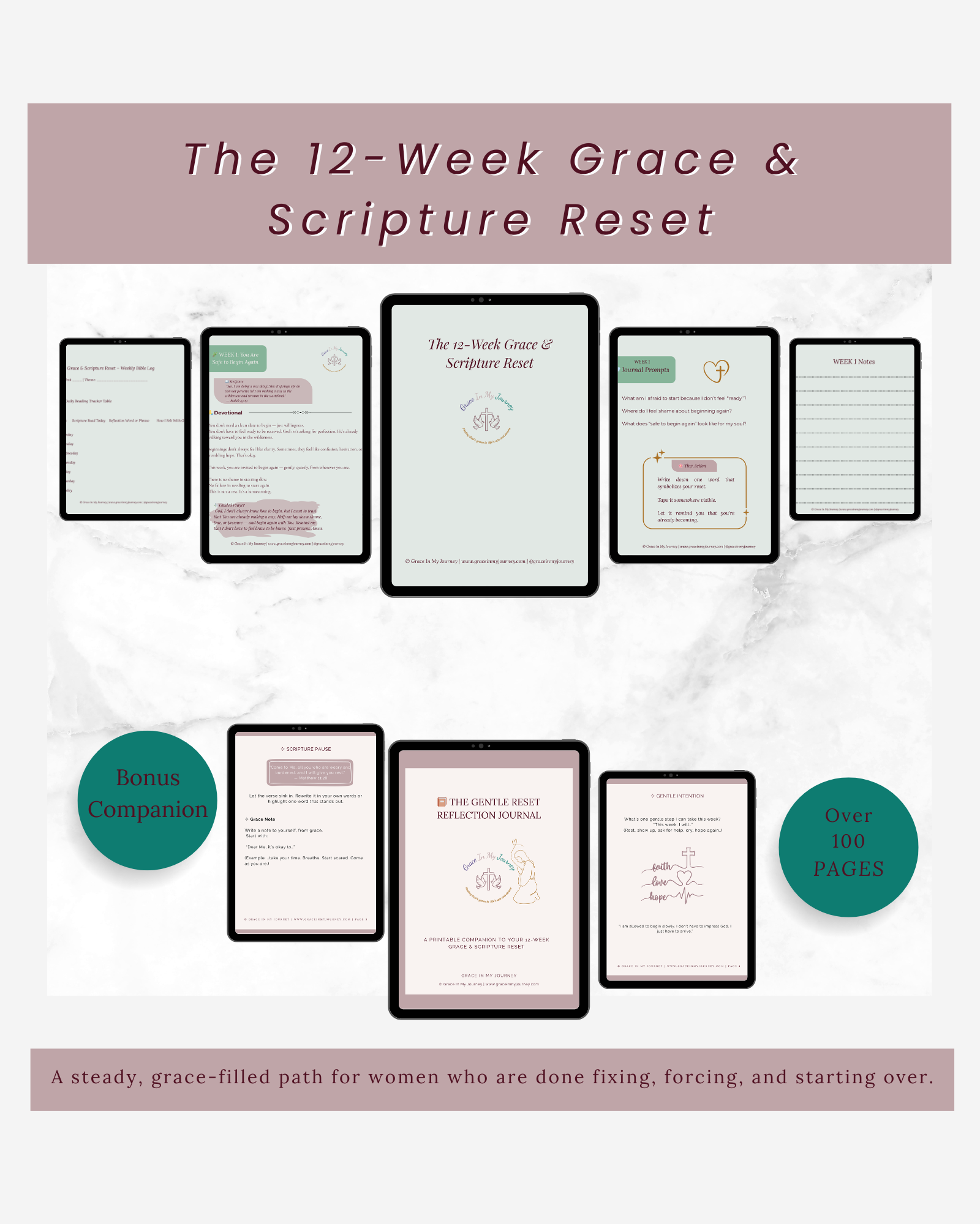 The 12-Week Grace & Scripture Reset 1 Over 100 PAGES Metal Print 16 × 20 in
